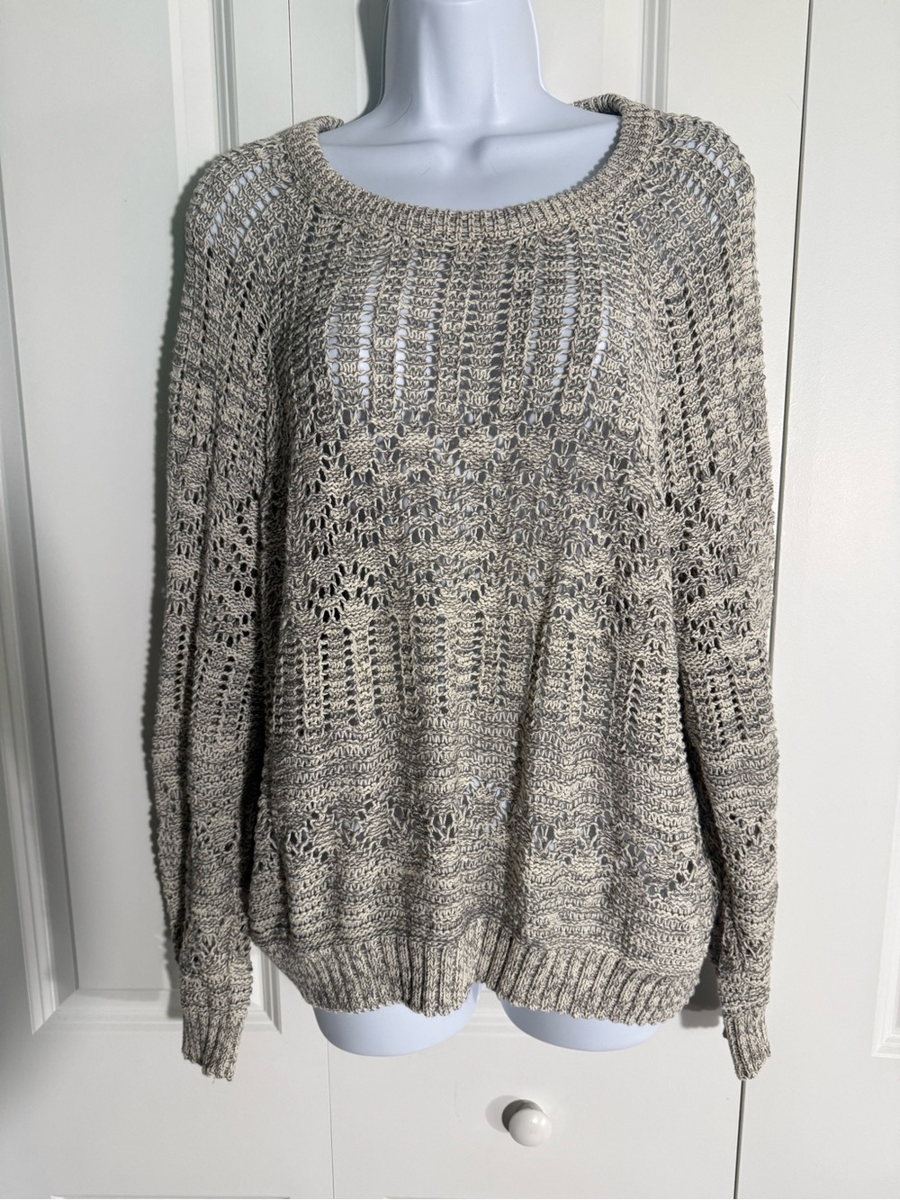 Ecote Open-Knit Cream-Taupe Scoop Neck Sweater